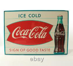 Rare Vintage Original Metal Sign Coca Cola Ice Cold Fishtail Soda Sign