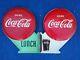 Rare Vintage Pair of Coca Cola Button Flange Signs 1950's