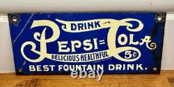 Rare Vintage Pepsi=Cola Double Dot Delicious Healthful 5? Tin Litho Sign