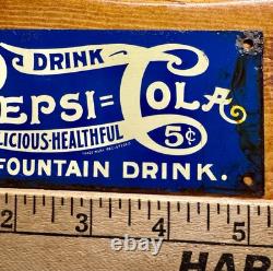 Rare Vintage Pepsi=Cola Double Dot Delicious Healthful 5? Tin Litho Sign