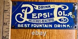 Rare Vintage Pepsi=Cola Double Dot Delicious Healthful 5? Tin Litho Sign