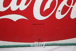 Rare Vintage c. 1960 Coca Cola Fishtail Soda Pop Bottle & Can 32 Metal Sign