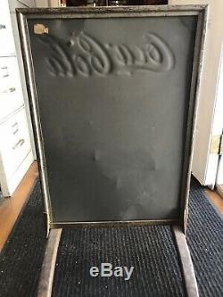 Rare Vtg 1941 Coca-Cola Embossed Menu Board Sign Tin Chalkboard Girl Silhouette