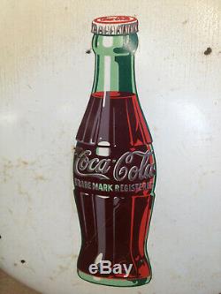 Rare White Vintage 1950's Coca Cola Soda Pop 36 Porcelain Button Sign