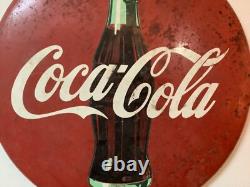 Rare original VINTAGE COCA COLA 20 INCH ROUND BUTTON SIGN