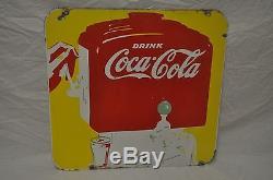 Rare vintage c1930 Coke Coca Cola 25 Double Sided Porcelain Sign