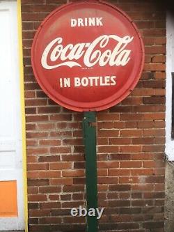 Rare vintage coca cola sign 3' Post Advertising Metal Coke 2 Side Double Both 57