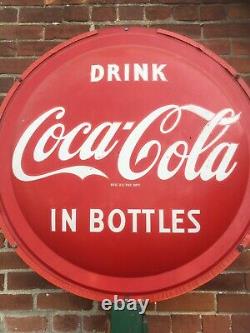 Rare vintage coca cola sign 3' Post Advertising Metal Coke 2 Side Double Both 57