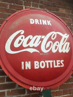 Rare vintage coca cola sign 3' Post Advertising Metal Coke 2 Side Double Both 57