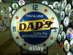 Restored Dad's Root Beer Lighted Pam Advertising Clock Sign Soda Pop Coca Cola