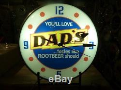Restored Dad's Root Beer Lighted Pam Advertising Clock Sign Soda Pop Coca Cola