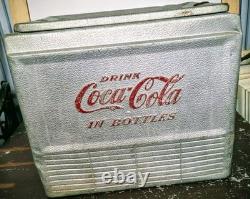 Retro 1950 Vintage USA Aluminum Coca Cola Soda Bottle Cooler Advertising Sign Lg