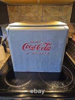 Retro 1950 Vintage USA Aluminum Coca Cola Soda Bottle Cooler Advertising Sign Lg
