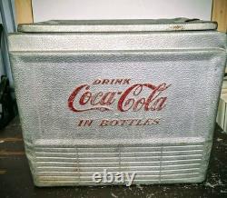 Retro 1950 Vintage USA Aluminum Coca Cola Soda Bottle Cooler Advertising Sign Lg