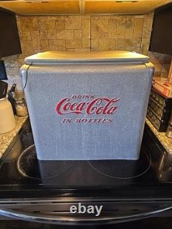 Retro 1950 Vintage USA Aluminum Coca Cola Soda Bottle Cooler Advertising Sign Lg
