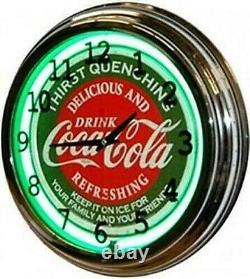 Retro Nostalgic 17 Coke Soda Pop Sign Coca Cola Green Neon Wall Clock NEW