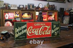 SCARCE 1920s DRINK COCA COLA IN BOTTLES EMBOSSED TIN TACKER METAL DEALER SIGN