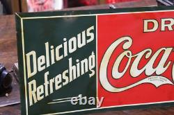 SCARCE 1920s DRINK COCA COLA IN BOTTLES EMBOSSED TIN TACKER METAL DEALER SIGN