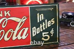 SCARCE 1920s DRINK COCA COLA IN BOTTLES EMBOSSED TIN TACKER METAL DEALER SIGN