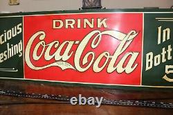 SCARCE 1920s DRINK COCA COLA IN BOTTLES EMBOSSED TIN TACKER METAL DEALER SIGN