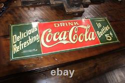 SCARCE 1920s DRINK COCA COLA IN BOTTLES EMBOSSED TIN TACKER METAL DEALER SIGN