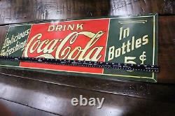 SCARCE 1920s DRINK COCA COLA IN BOTTLES EMBOSSED TIN TACKER METAL DEALER SIGN