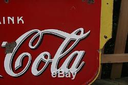 SCARCE 1930'S DRINK COCA COLA PORCELAIN SIGN DOUBLE SIDED DIE CUT
