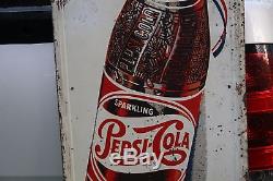SCARCE 1930's 48 PEPSI-COLA EMBOSSED METAL SIGN FOOTBALL COKE SODA