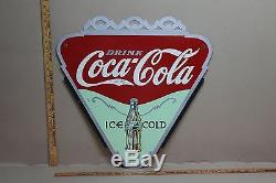 SCARCE 1930's DRINK COCA COLA 2-SIDED METAL SIGN BOTTLE SODA POP TEXAS COKE SEED