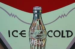 SCARCE 1930's DRINK COCA COLA 2-SIDED METAL SIGN BOTTLE SODA POP TEXAS COKE SEED