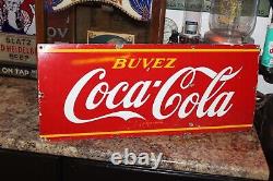 SCARCE 1930s COCA COLA BUVEZ PORCELAIN METAL SODA POP SIGN COKE GAS OIL FORD