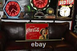 SCARCE 1930s DRINK COCA COLA METAL SIGN GIRL GUY BOTTLE SODA POP FOUNTAIN COKE