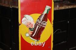 SCARCE 1940s DRINK COCA COLA SPRITE BOY PORCELAIN VERTICAL SIGN SODA POP BOTTLE