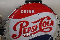 SCARCE 1950's PEPSI BOTTLE CAP EMBOSSED METAL SIGN SODA POP COKE COLA FOUNTAIN