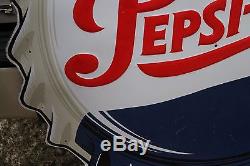 SCARCE 1950's PEPSI BOTTLE CAP EMBOSSED METAL SIGN SODA POP COKE COLA FOUNTAIN