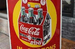 SCARCE 1950s TAKE HOME COCA COLA PAINTED TIN STRING HOLDER SIGN STORE DISPLAY