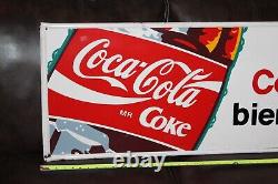 SCARCE 1960s COCA COLA EMBOSSED METAL SIGN TOMA BIEN FRIA COKE POP SODA BOTTLE