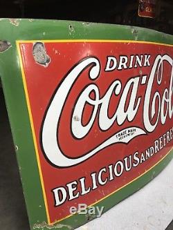SUPERB 1929 60 x 35 DRINK COCA COLA DELICIOUS & REFRESHING PORCELAIN PANEL SIGN