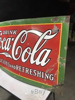 SUPERB 1929 60 x 35 DRINK COCA COLA DELICIOUS & REFRESHING PORCELAIN PANEL SIGN