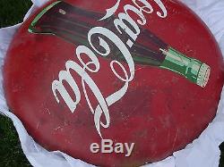 SWEET VINTAGE 1955 PORSELAIN COCA COLA 36 BUTTON SIGN-DATE MARKED A-M 3-55 X