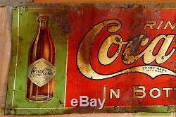 Scarce 1908 Coca Cola sign Early Straight Sided bottles 100% original