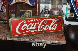 Scarce 1923 Drink Coca Cola Porcelain Metal Soda Pop Sign Green Letter Gas Oil
