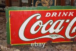 Scarce 1923 Drink Coca Cola Porcelain Metal Soda Pop Sign Green Letter Gas Oil