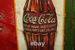 Scarce 1930 Large Drink Coca Cola Embossed Metal Sign Fountain Coke Soda Pop