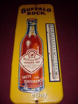 Scarce 1930's BUFFALO ROCK Ginger Ale Cola Soda Thermometer Sign Nice Working