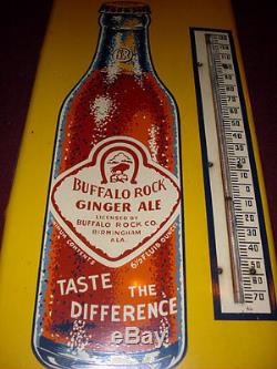Scarce 1930's BUFFALO ROCK Ginger Ale Cola Soda Thermometer Sign Nice Working