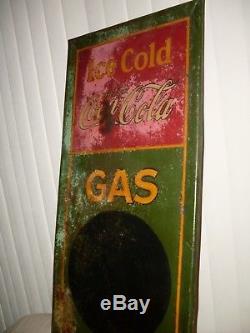 Scarce 1930's Coca Cola Rare GAS TODAY embossed BULLSEYE Soda Advertising sign