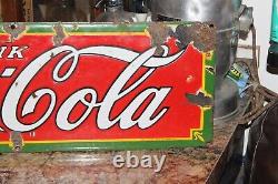 Scarce 1932 Drink Coca Cola Porcelain Metal Soda Pop Sign Fountain Service Gas