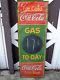Scarce Original Coca Cola Embossed Metal Sign GAS TO-DAY Price 1934 Coke Adv