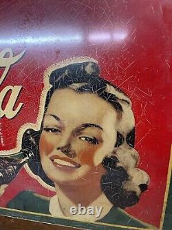 Scarce Vtg 40s Ca. 1944 MASONITE COCA COLA 28x20 War Time Advertising COKE Sign